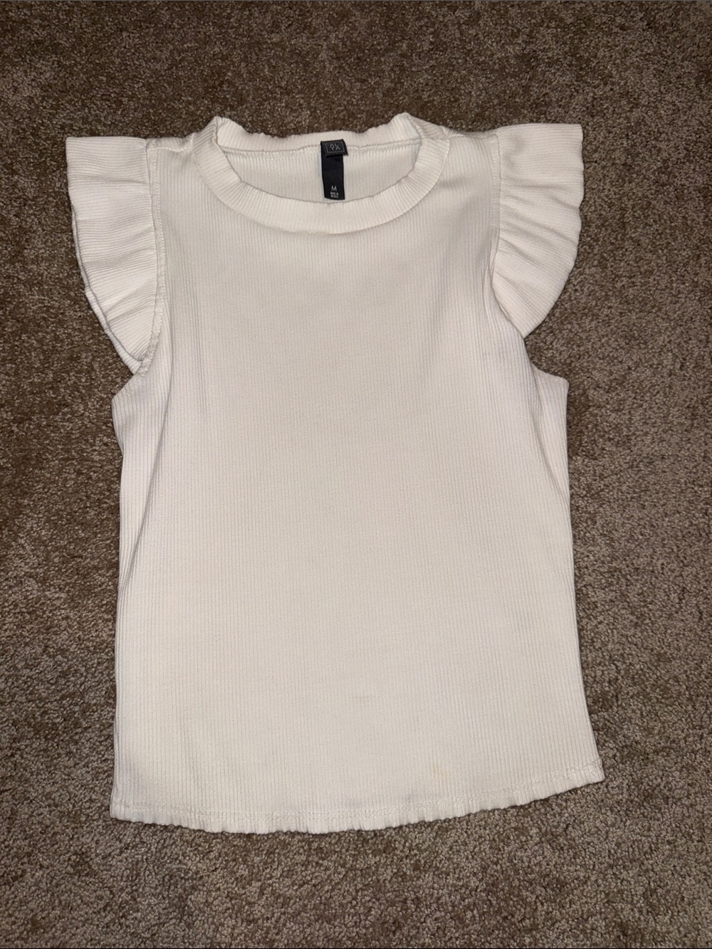 Alya Ivory Ruffle Sleeve Ribbed Tank - medium. G